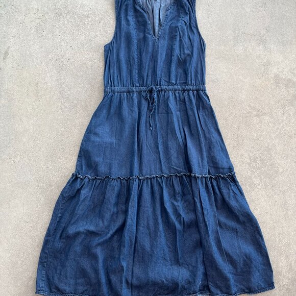 Chaps Denim Midi Dress Size Medium With Pockets - Picture 2 of 5